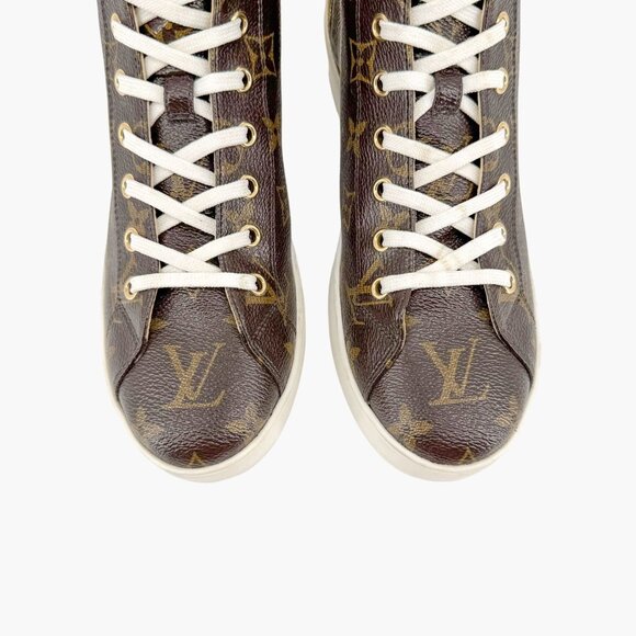 Louis Vuitton High Top Sneaker Boot EU 37 US 7 Brown LV Monogram Trainer Bootie - Picture 3 of 14